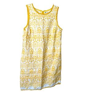 Chelsea & Violet Preppy Yellow Embroidered Shift Dress Summer Beach Coastal LG